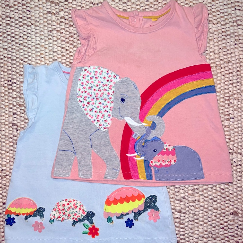 Set of 2 Baby Boden ruffle sleeve appliqué tops